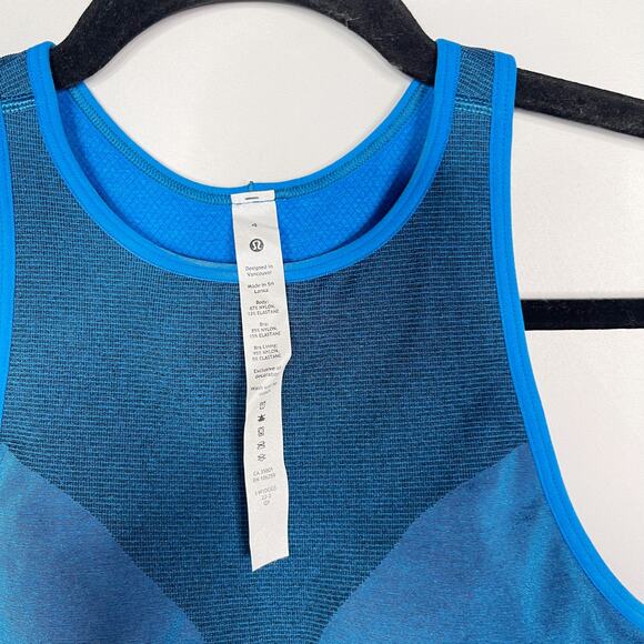 Lululemon Womens 4 Blue Seamless Mesh Shelf Bra Training Tank Cropped Racerback - Picture 8 of 9